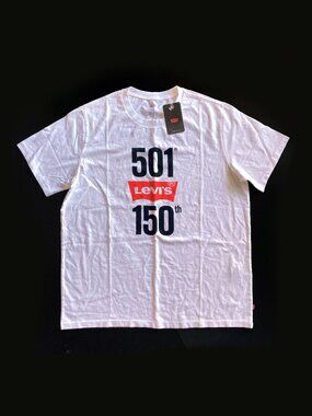 Levi’s 501 150th Anniversary T-Shirt White Graphic Tee Unisex Size L